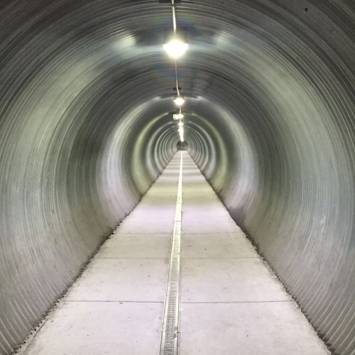 This long walking tunnel leads from the port to central Whittier