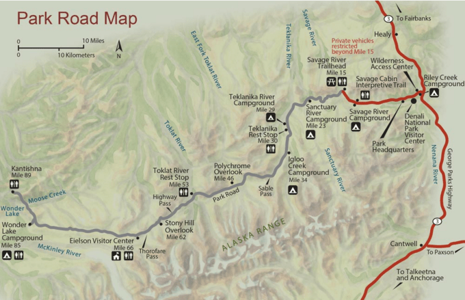 Map of the Denali Park Road