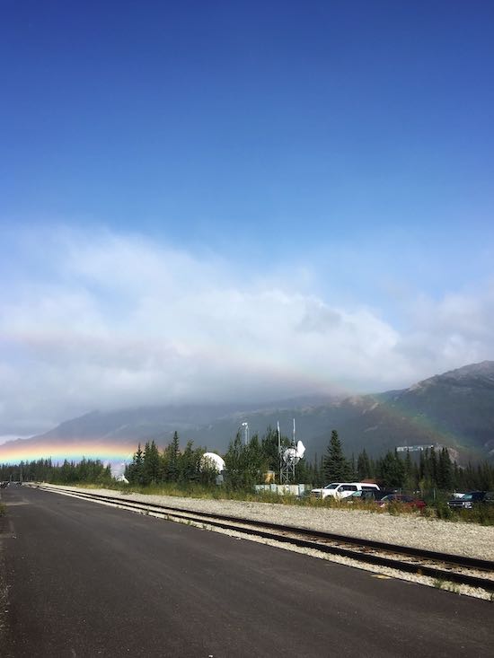 Photo of double rainbow at Denali National Park train depot